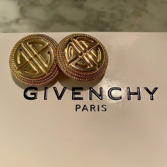 Givenchy Jewelry - Givenchy Vintage 90s Logo Gold Disc Clip Earrings